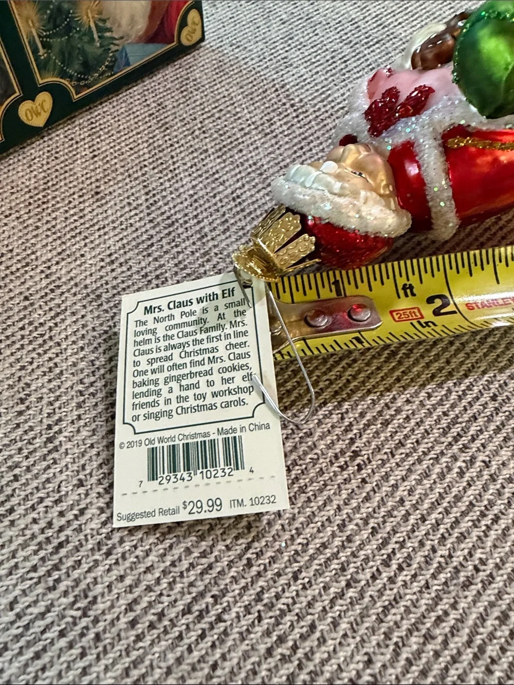 Old world Christmas retired ornament Pink Mrs. Claus with tags and box